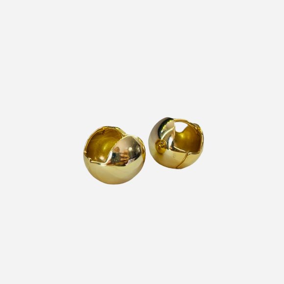 Gold Chunky Round Ball Geometric Sphere Earrings - Picture 4 of 5
